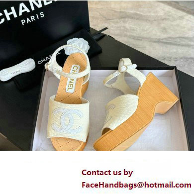 Chanel Fabric  &  Patent Calfskin Sandals G45555 White 2024